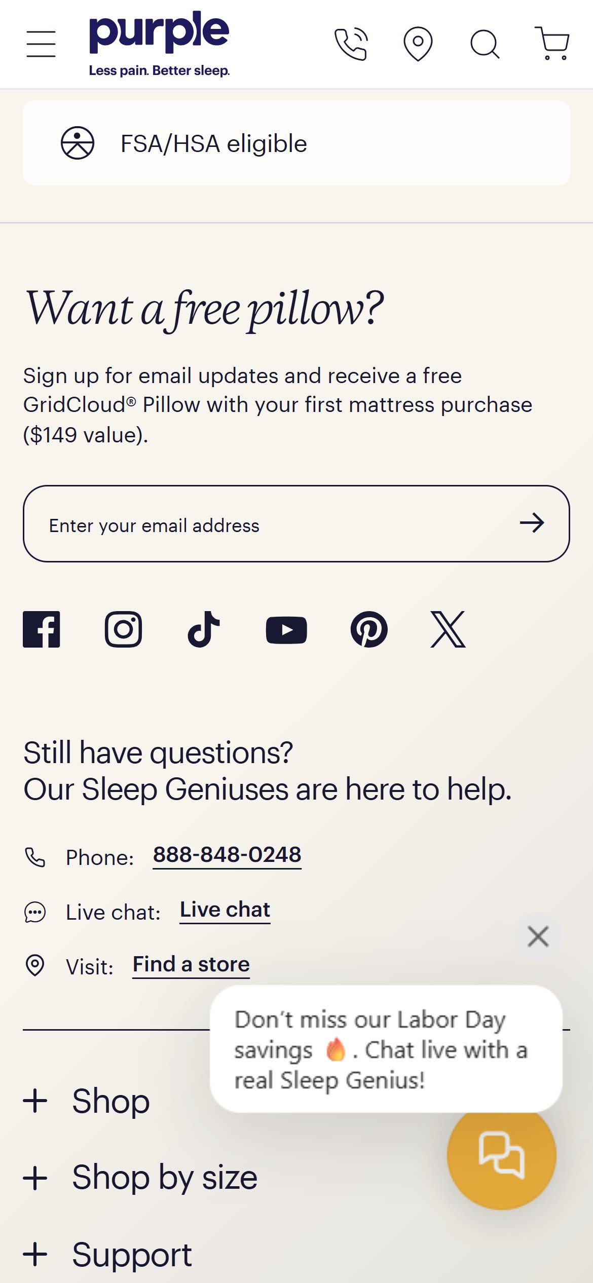 Purple — email capture sits inline on the page, nothing blocks the view